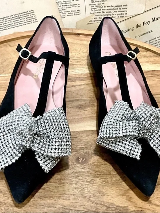 Anthropologie Pretty Ballerinas Ella Flat With Rhinestone Bow - Picture 6 of 7